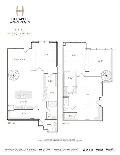 Floor plan for 2 beds, 2.5 baths, 2404 sqft